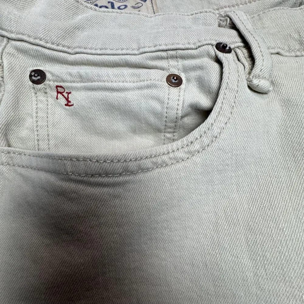 Polo Ralph Lauren Varick Slim Straight Jeans Mens 33x30 Beige Button Fly Denim